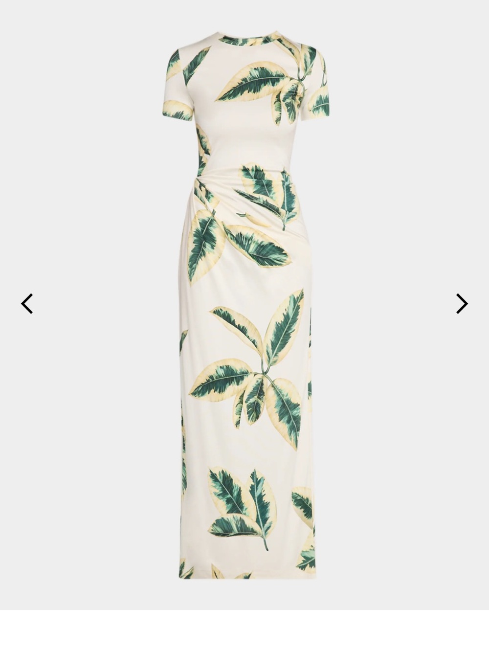 Oscar de la Renta Cream Maxi Dress with Green Tropical Leaf Print